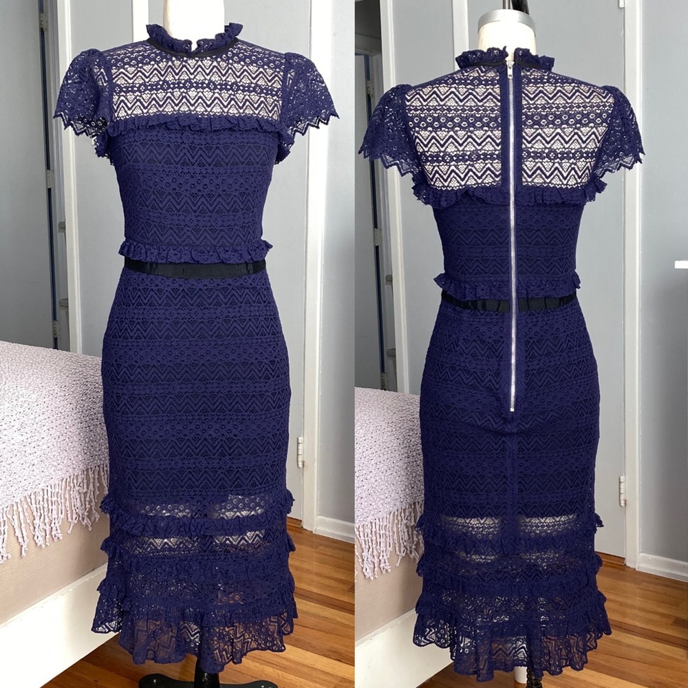 Womens Parker navy lace stretch dress in navy, size XS